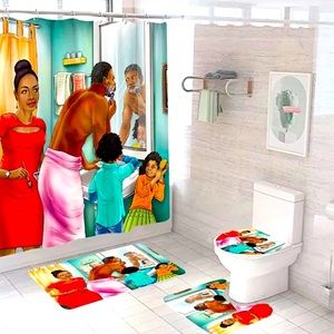 3 piece mat w/ shower curtain 71 x 71in with hooks